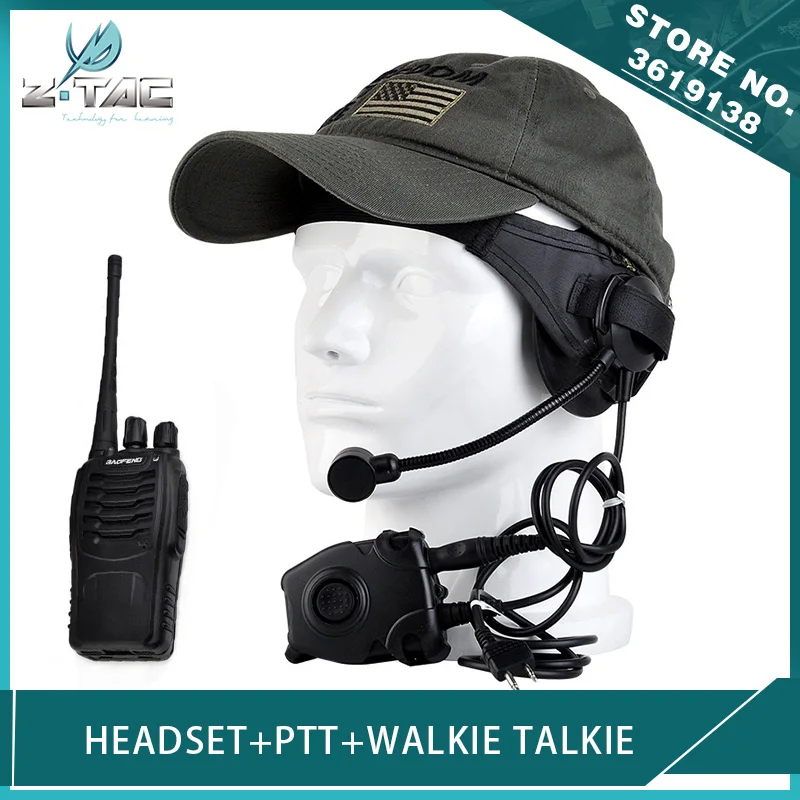 Z-Tactical Airsoft Military Selex TASC1 Headset and zPeltor PTT Headphones for BAOFENG888S Kenwood Walkie Talkie  Softair Radio