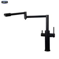 Mat Black 3 Ways Kitchen Faucet Quality Brass Deck Mounted Kitchen Sink Water Mixer Brushed Nickel Drink Water Tap