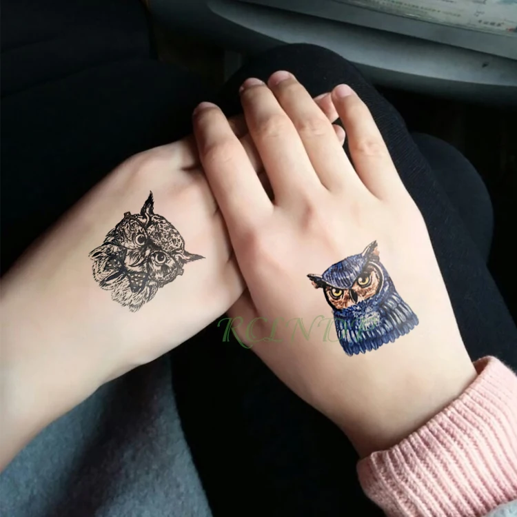 Waterproof Temporary Tattoo Stickers Black Blue owl Kids Fake Tatto Flash Tatoo Tatouage Neck Hand Back Foot for Girl Women Men