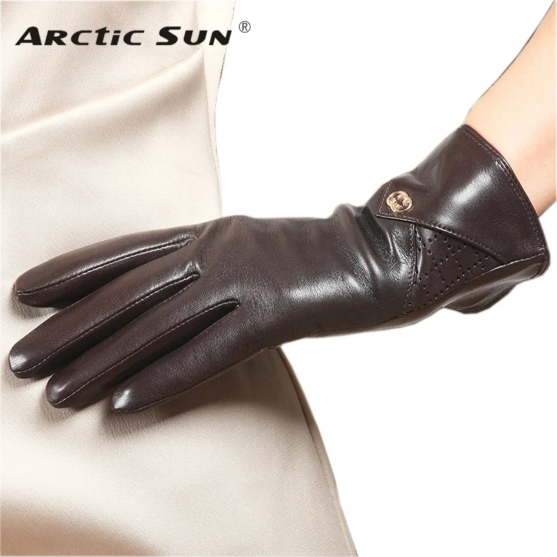 Gants en cuir véritable pour femmes, à la mode, à cinq doigts, en peau de mouton, avec doublure chaude en velours, Nappa doux pour dames, L171NC2,