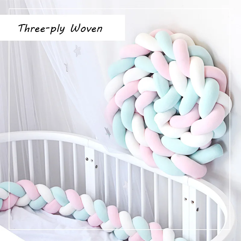 2M-3M Three-ply Woven Baby Bed Bumper for Newborn Knotted Braid Pillow Cushion Baby Crib Bumper Protector Room Cot Decor