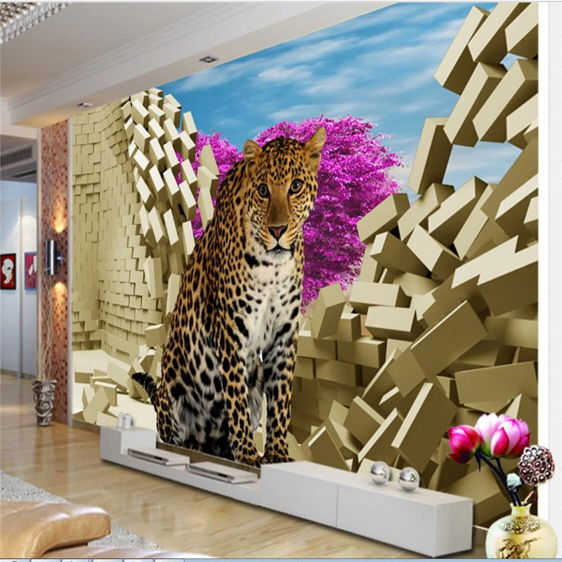 beibehang papel de parede Custom Photo Wallpaper Wall Stickers 3D Folders Beautifully Leopard TV Living Room Bedroom Background