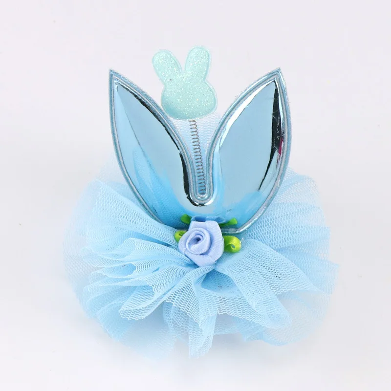 New Kids Hair Accessories Sweet Bunny Ear Girls\' Hairpin chiffon Flower Hair Clips Headwear Girl Birthday Gift For Party