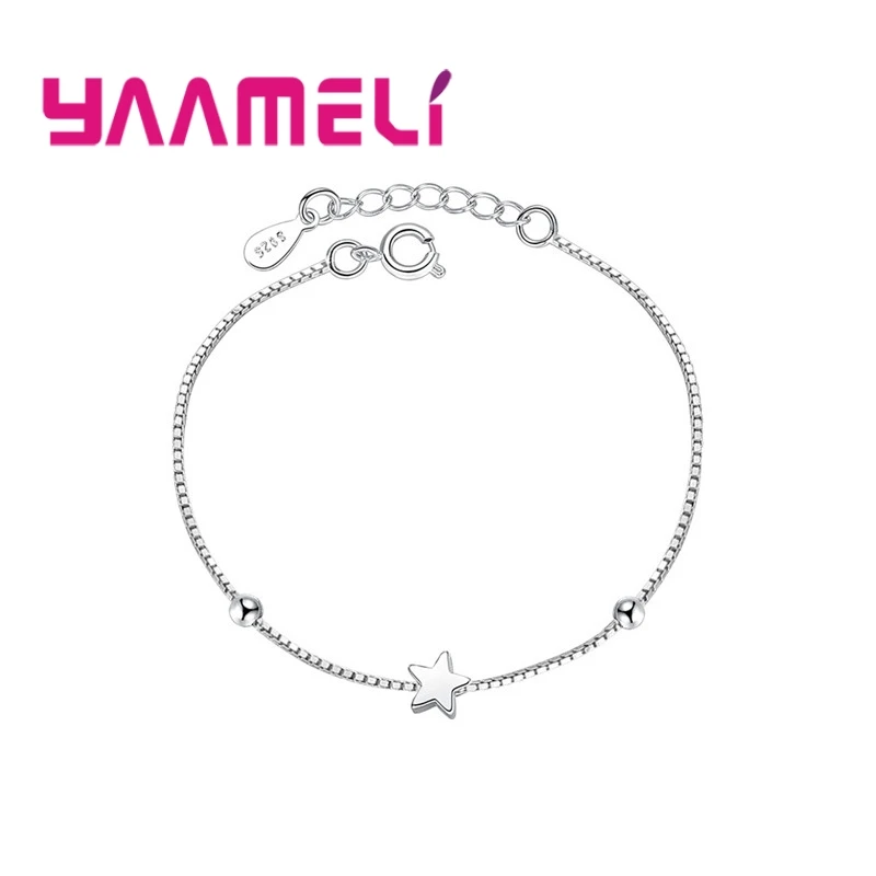 New Collections Exquisite Real 925 Sterling Silver Stars And Cube Two Options Box Chains Bracelets For Women Girls