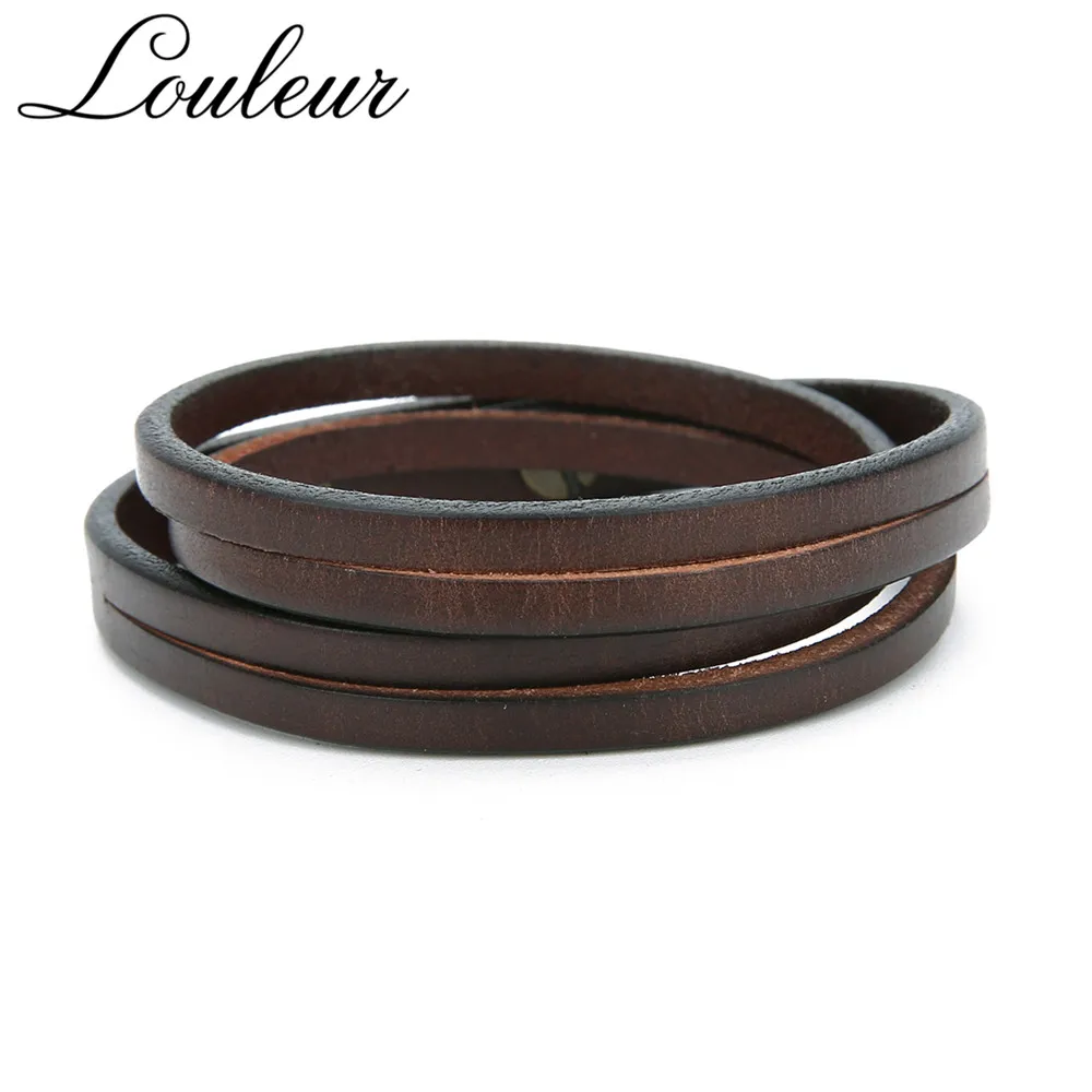 Louleur New Black Brown Double Chain Leather Wristband Bracelet Punk Vintage Men Women Casual Bracelets Bangles Male Gift