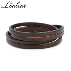 Louleur New Black Brown Double Chain Leather Wristband Bracelet Punk Vintage Men Women Casual Bracelets Bangles Male Gift