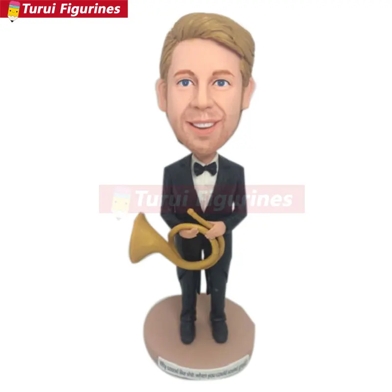 Horn Player Personalized Gift Clay Figurines Based on Customers' Photos Using As Birthday Cake Topper Husband Boyfriend Son Vale