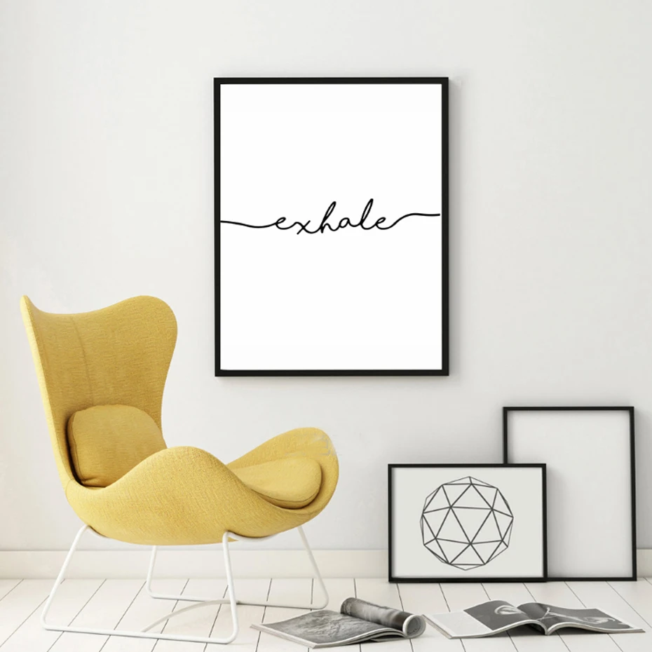 Minimalist Black White Exhale Inhale Letters Canvas Paintings Abstract Nordic Poster Print Wall Art Picture Kids Room Home Decor