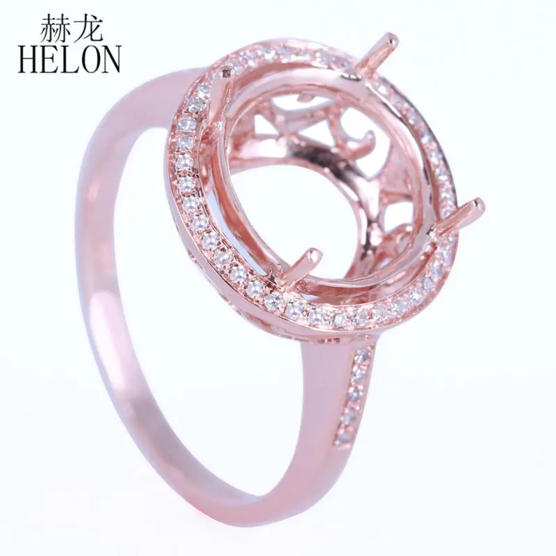 HELON 10 -12mm Round Cut Solid 10K Rose Gold Semi Mount Engagement Ring pave Natural Diamonds Wedding Women Trendy Jewelry Ring