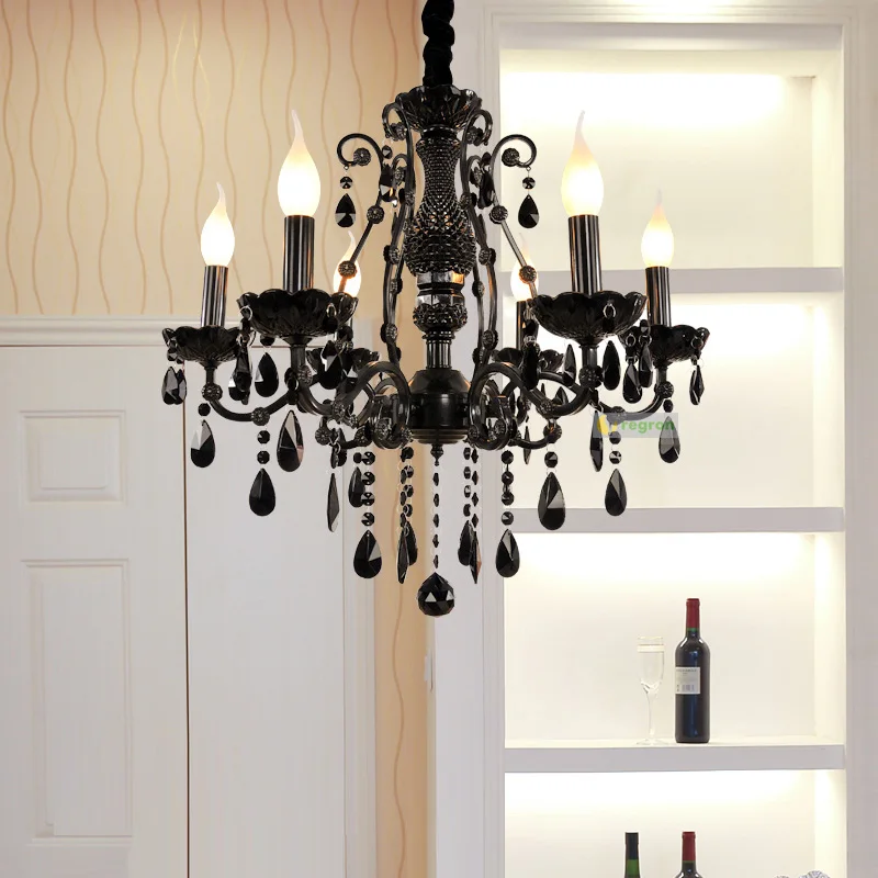 

antique black crystal chandelier dining room E14 led indoor light luxury Wrought Iron chandeliers bedroom lamp aisle lighting