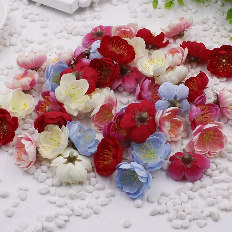 Mini cherry plum blossom artificial flower head Silk flowers Peach blossom DIY living room Decor Wedding Decoration 10pcs/bag