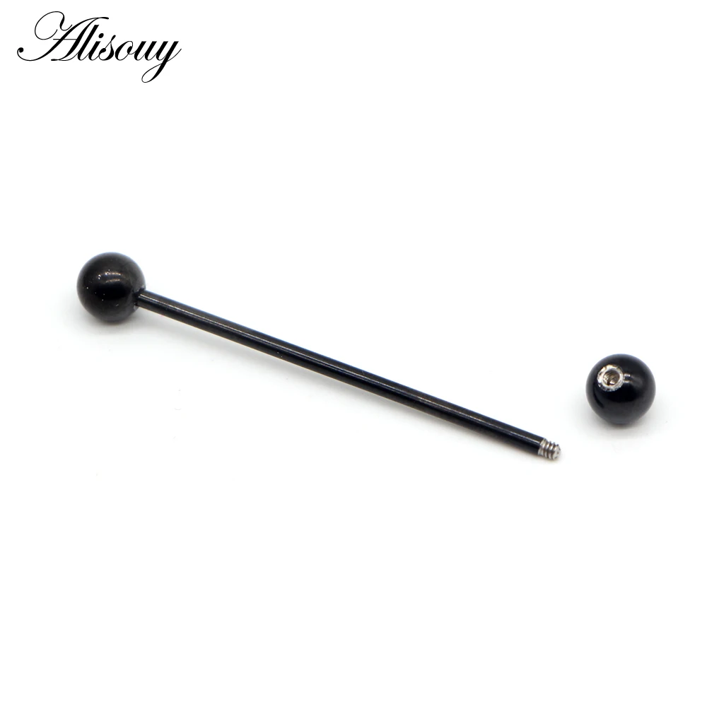 Alisouy 1 PC Long Stainless Steel Industrial Piercing Ear Cartilage Plug & Tunnel Jewelry Earring Straight Ear Barbell Jewelry