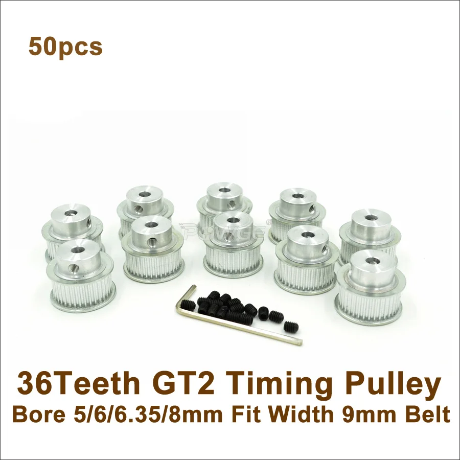 

POWGE 50pcs 36 Teeth 2GT Timing Pulley Bore 5/6.35/8mm Fit Width 9mm 2GT Timing Belt 3D Printer 30T 30Teeth GT2 Timing Pulley