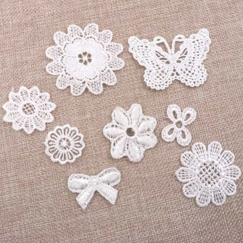 Mix Vintage White Flower Embroidery Lace Fabric Appliqued Sewing Patch Ribbon Lace Fabric Garment Accessory Decoration 10-50pcs