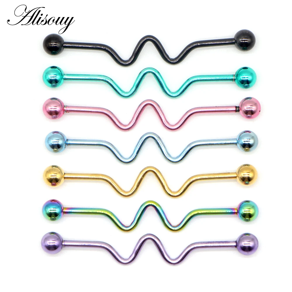 Alisouy 1PC ZigZag Wave Surgical Steel Barbell Industrial Piercing Scaffold Bar Cartilage Earrings Orelha Piercing Body Jewelry
