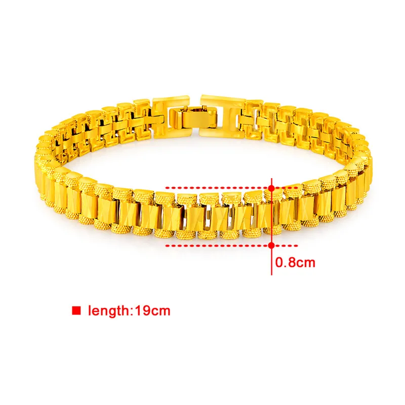 Wholesale 24k Gold GP 8MM Watchband Bangle Bracelet  for Men  Women 19CM Drop Shipping. Pure Gold Color Men\'s Bracelet Jewelry