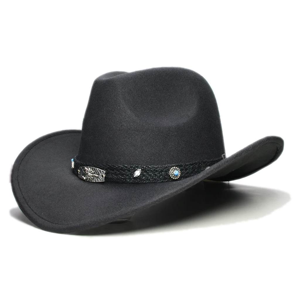 Retro Black Scorpion Knitted Band Parent-child Women Men /Kid Wool Wide Brim Cowboy Western Hat Cowgirl Bowler Cap (54/57/61cm)