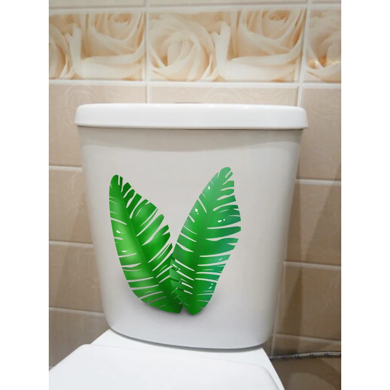 YOJA 18.1*22.6CM Two Palm Tree Leaves Green Plant Toilet Seat Sticker Home WC Wall Decor T1-1090