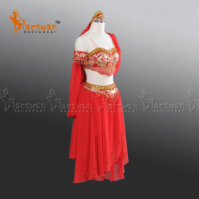 Red 2-piece with headpiece Professional La Bayadere Nikiya Temple Destruction Variation Ballerina Spanish Ballet Costume BT460