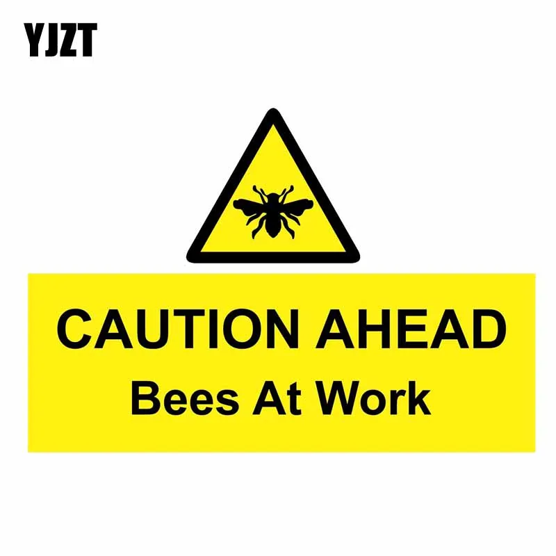 YJZT 15CM*10.2CM Warning Car Sticker Funny CAUTION AHEAD Bees At Work Decal PVC 12-0812