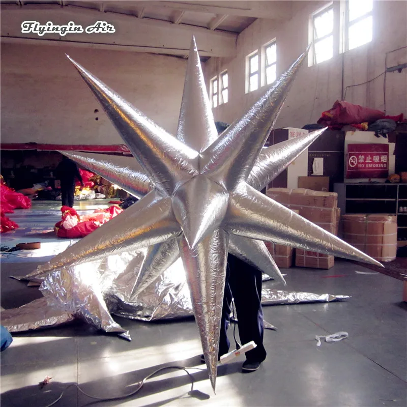 

Customized Hanging Inflatable Party Balloon 1.5m/2m/3m Diameter Silvery Lighting Thorn Star For Stage And Bar Decoration