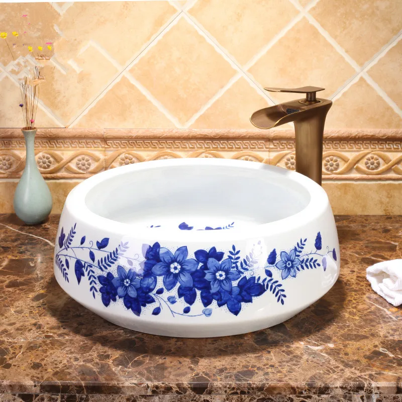 

China Artistic Handmade Ceramic Bathroom Sinks Lavobo Round Counter top vitreous china wash basin bathroom sinks