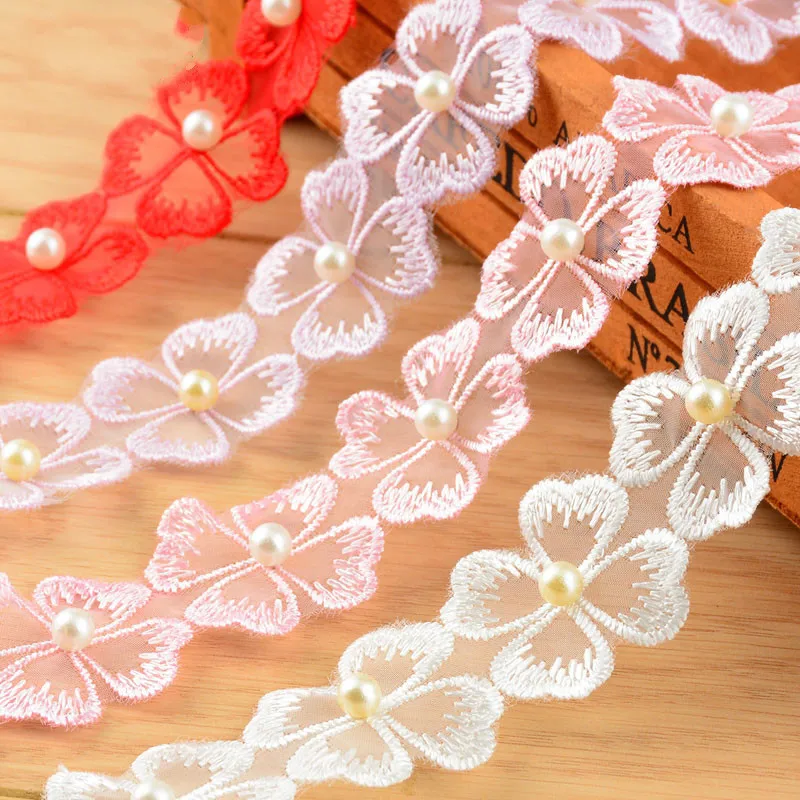 2.7cm elastic Four-leaf Clover lace ribbon trim DIY Clothing /Clothes hat decoration/ floral accessories Embroidered lace fabric