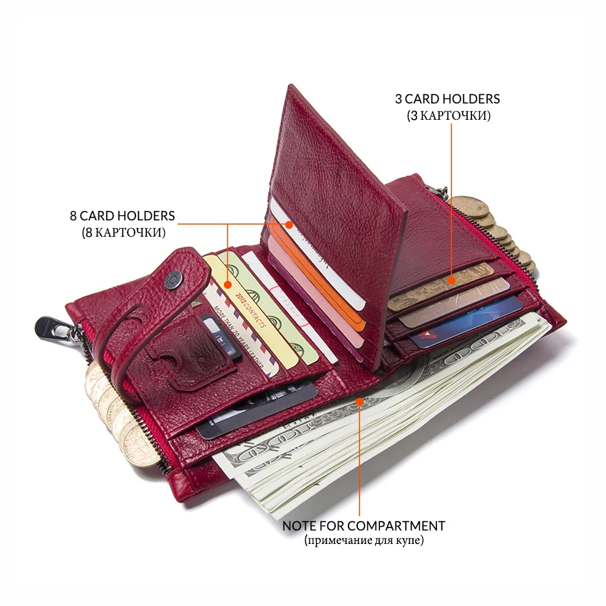 Contact\'S Genuine Leather Fashion Short Wallet Women Zipper Mini RFID Blocking Coin Purse Card Holder Wallets for Women
