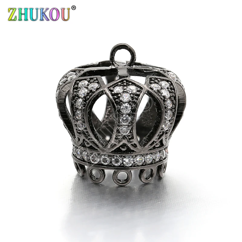 15*16mm High Quality Brass Micro Pave Zircon Crown Tassel Cap Pendant Charms, Hole: 1.5mm, Model: VM18