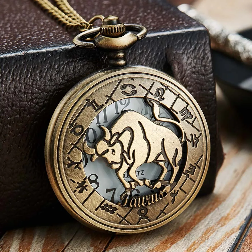 12 Constellatie Retro Zakhorloge Mannen Vrouwen Dier Fob Horloges Pisces Leeuw Schorpioen Taurus Gemini Boogschutter Ketting Klok