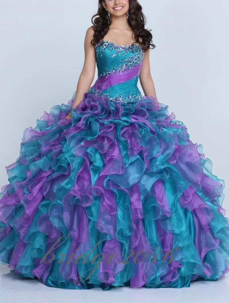 Vestido de Organza multicolor sin tirantes, novedad del 2017, vestido de baile de graduación dulce 16, vestido Formal de baile de tamaño personalizado 2 4 6 8 10 12 14 16