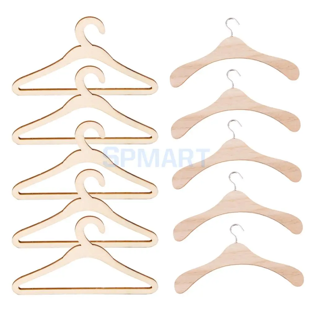 Set of 10 Pieces 15cm Wooden Clothes Hanger Metal/Wood Hook for BJD SD17 SD13 Uncle Dolls Accessory