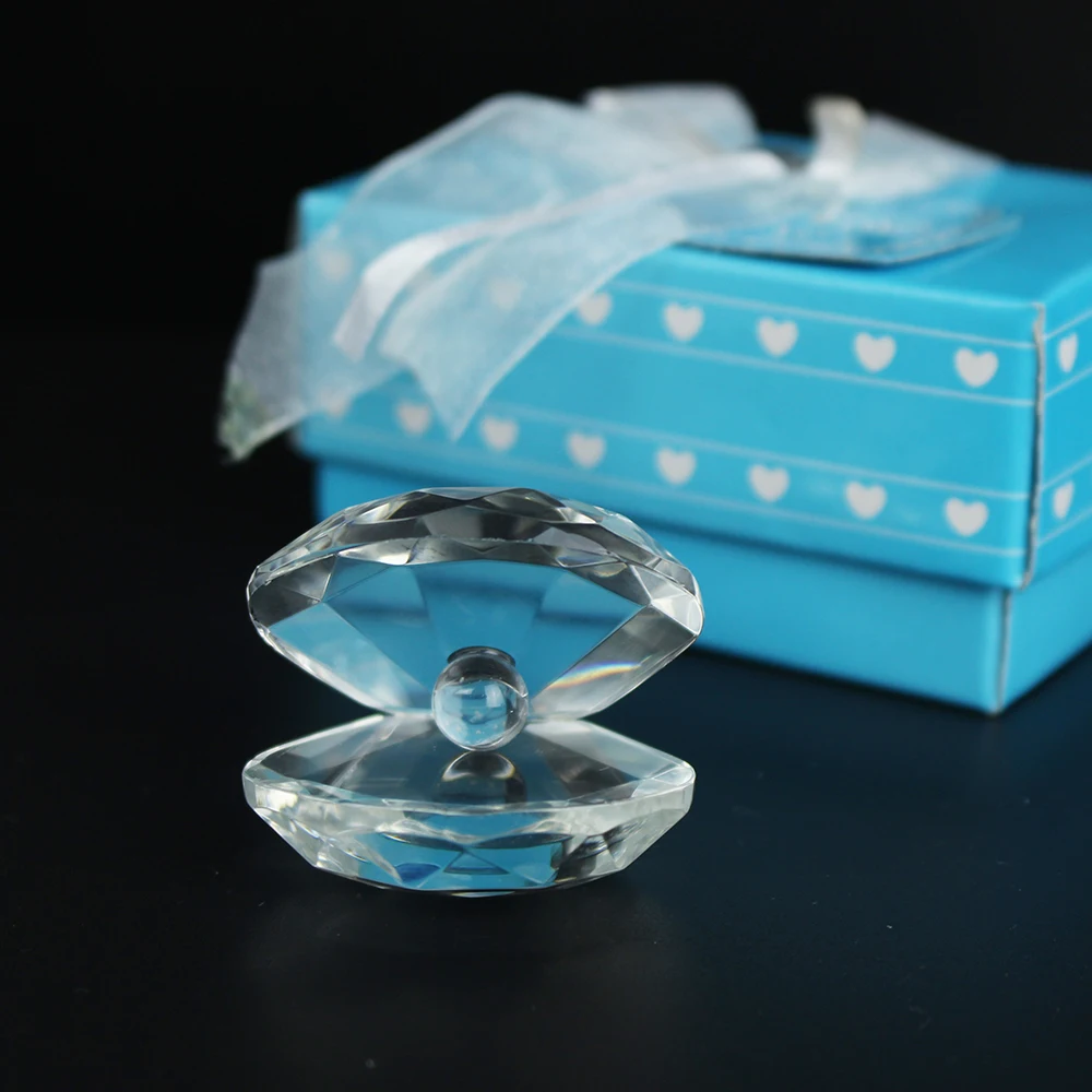 12PCS/LOT Gift Box Packing Clear Crystal Glass Shell Oyster With Ball For Party Wedding Keepsake Souvenirs