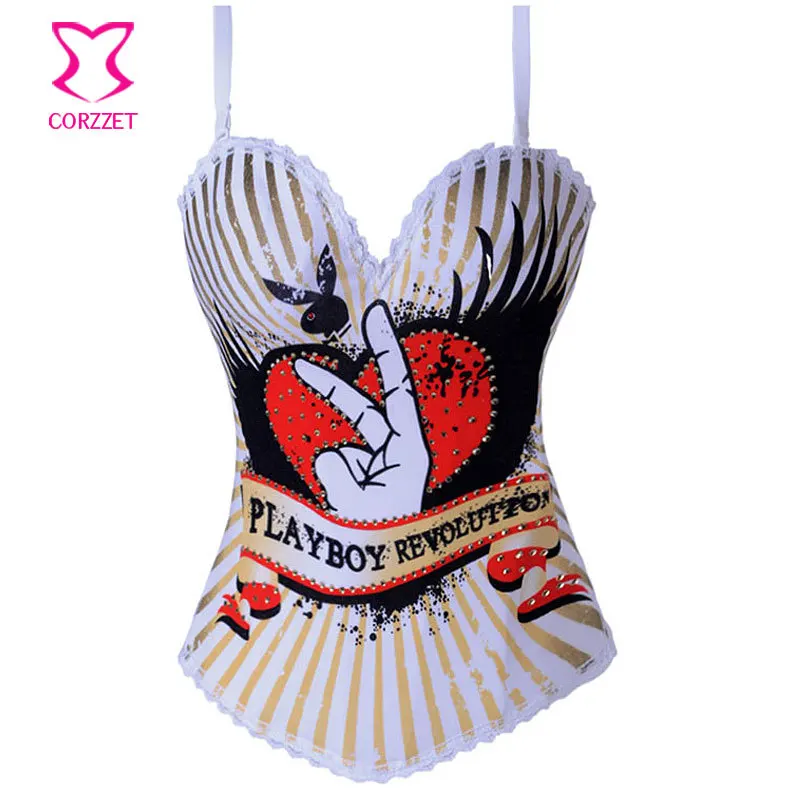 

Corzzet White Cotton Overbust Corset Top Showgirl Burlesque Costume Sexy Espartilho Corsets and Bustier Gothic Korsett For Women