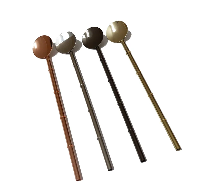 4PCS Stainless Steel Bamboo Shape Spoon Straws , Drinking Straws Drinking Metal Straws
