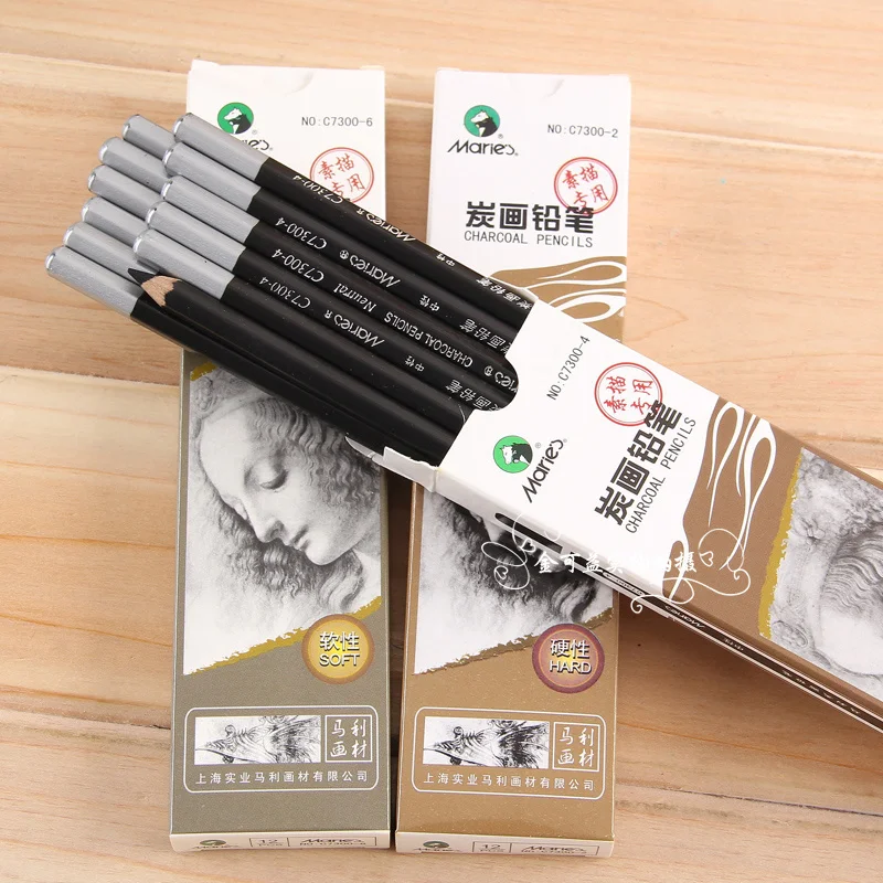 Maries Wood Charcoal pencil 6 pencils/lot soft/neutral/ hard  sketch painting artist drawing art supply professional quality image 3