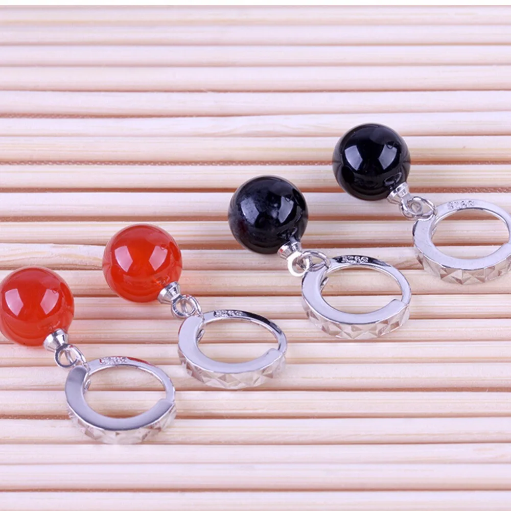 Pretty New Arrival Shine Natural Stone Red Black Lady Women Silver Plated Float Drop Earrings Fashion Jewelry