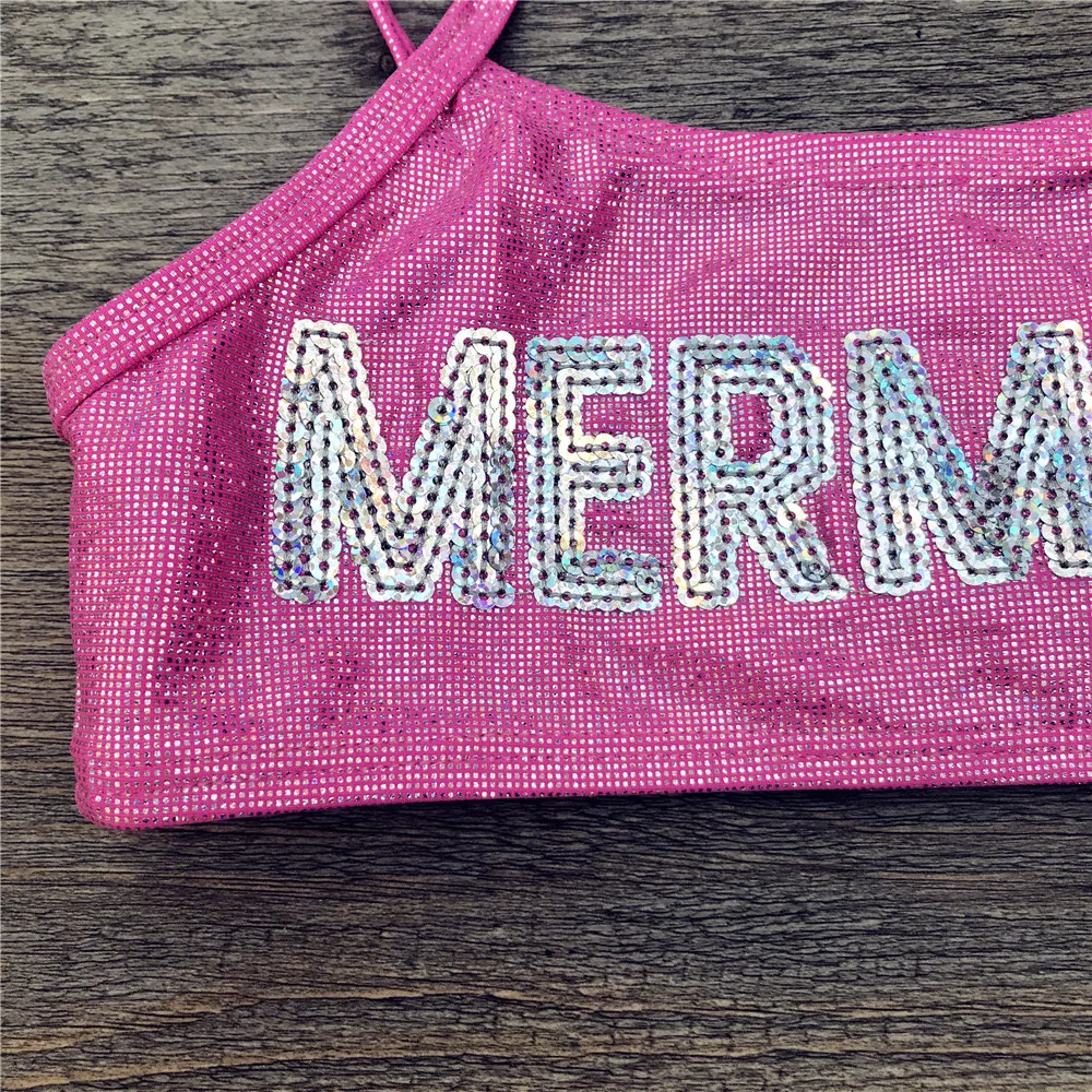 3-8 Years Mermaid Sequin Swimsuit Children Girls Bikini 2023 Cute Kids Bikinis Beach Wear Bandage Biquini Bathing Suit 292