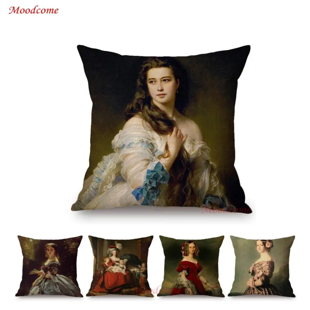 Franz Xaver Winterhalter Rococo Royal Court Princess Queen Beautiful Lady Portrait Oil Painting Sofa Pillow Case Cushion Cover