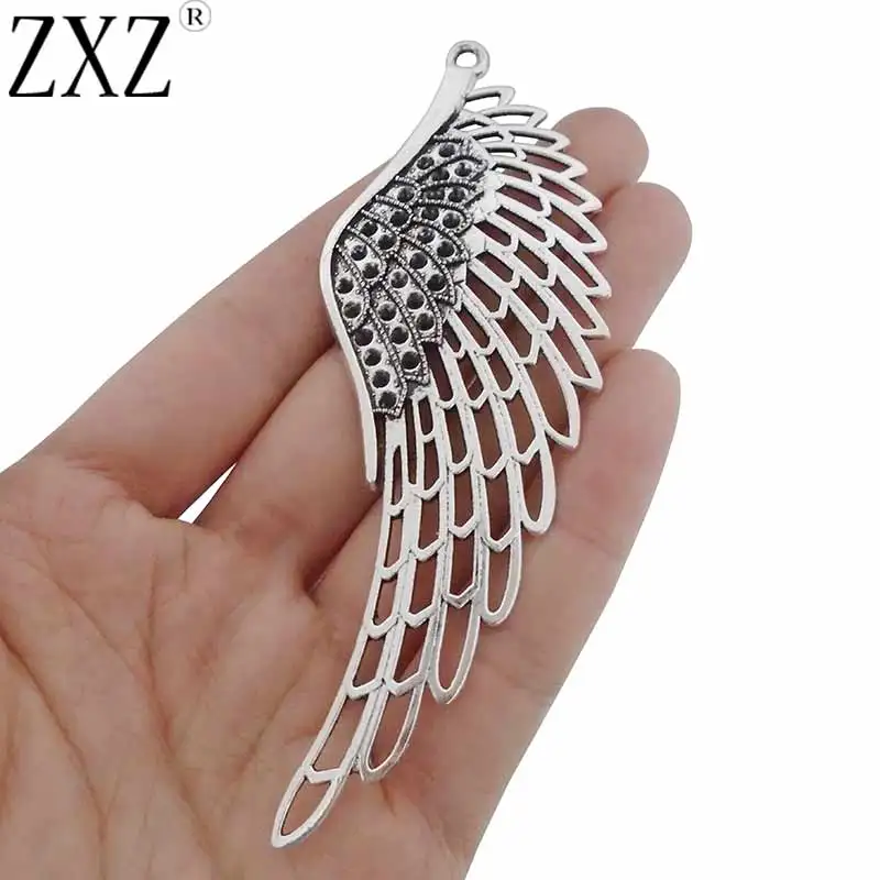 ZXZ 5pcs Large Angel Wing Feather Charms Pendants for DIY Necklace Jewelry Making Findings Accessories 106x38mm