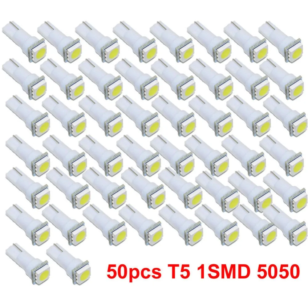 50 adet/grup soğuk beyaz T5 1SMD LED ampul kama göstergesi küme Dash ışık gösterge paneli 12V