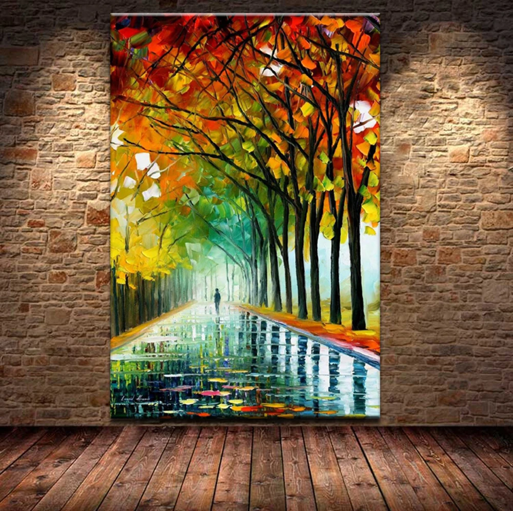 Beautiful Modern Handmade The Rainy Days Street Palette Knife Oil Painting On Canvas For Living Room Home Decor Wall Art Picture