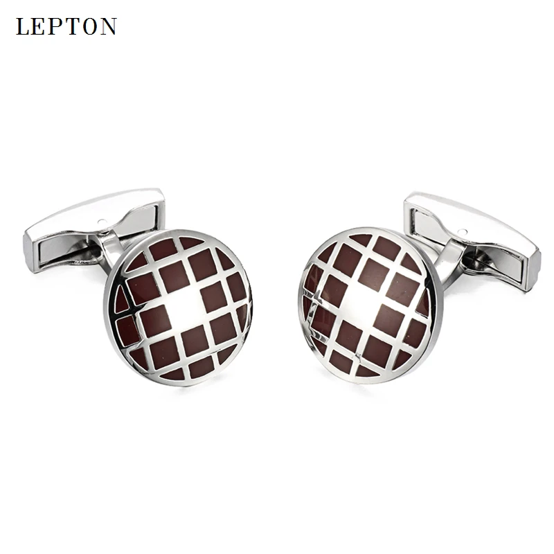 Lepton dark red round enamel cufflinks for mens fashion business enamel cuff links button men wedding groom shirt cuffs cufflink