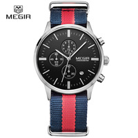 MEGIR casual chronograph military water resistant quartz watch men luminous canvas strap wristwatch 2011 free shipping