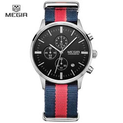 MEGIR casual cronografo militare water resistant uomini della vigilanza del quarzo luminoso della tela di canapa della cinghia da polso 2011 di trasporto libero