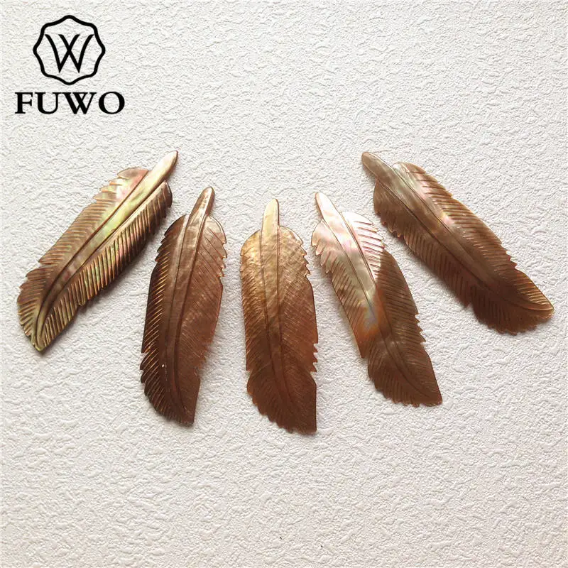 FUWO Hand Carved Feather Shell Pendant Natural Mother of Pearl Shell Charm Fashion Jewelry making Supplies Wholesale S004 3inch