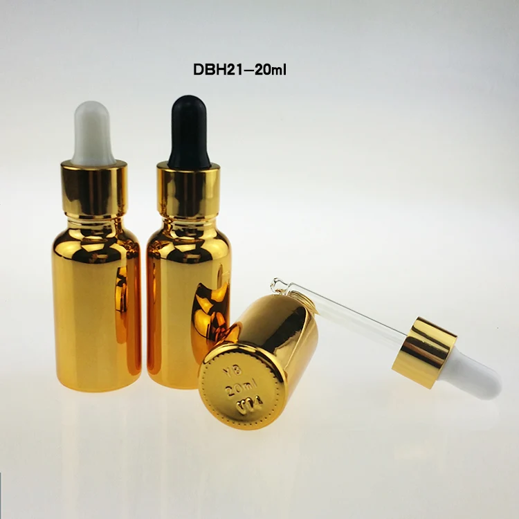 100pcs  high-grade 20ml unique glass bottles with dropper, glass oil dropper bottle , empty golden glass 20 ml dropper bottles