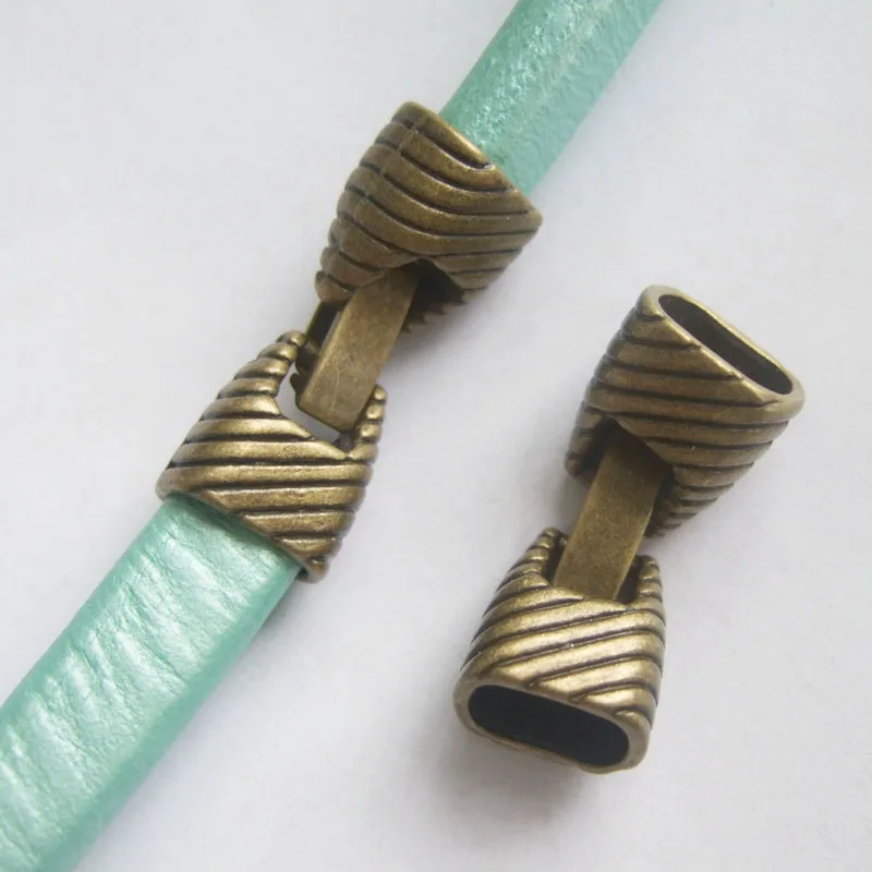 5 Sets Antique Bronze Carved Twill End Caps Clasp Snap Fit 10*7mm Licorice Leather Cord Bracelet DIY Making