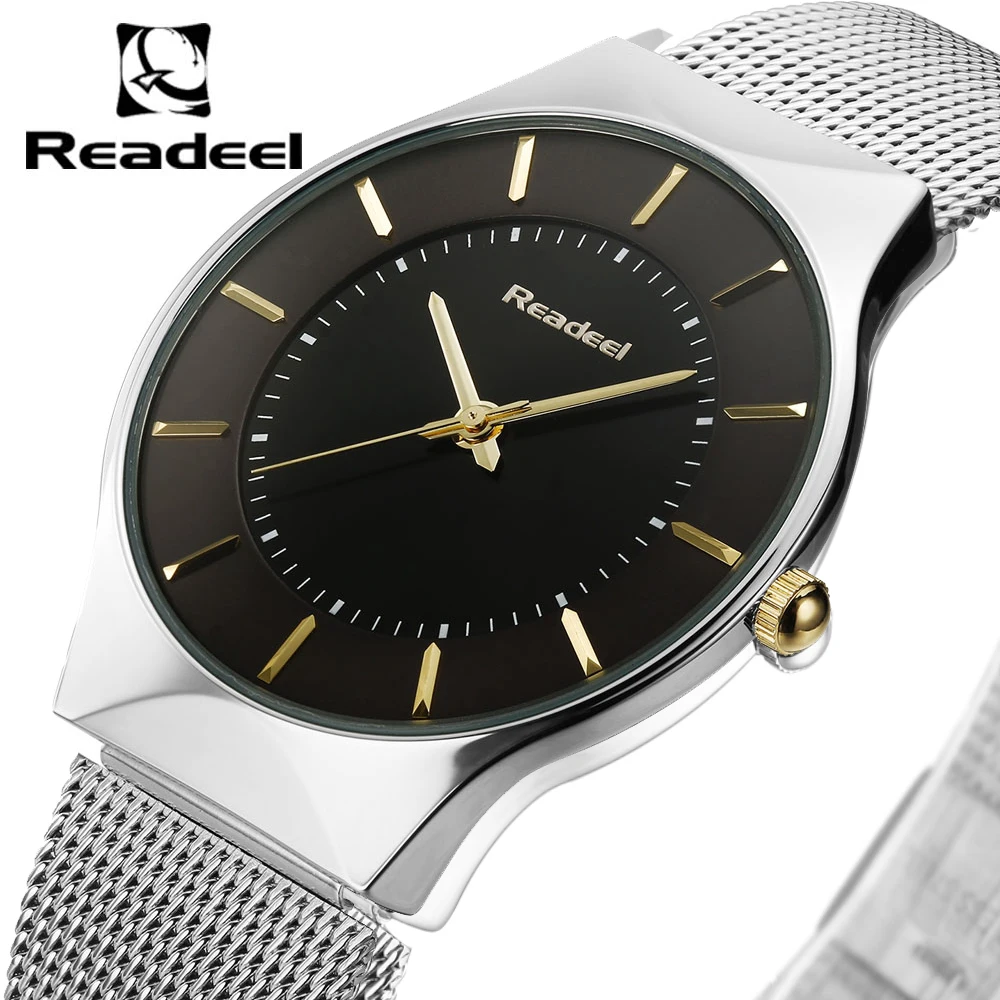 Men\'s Watches Stainless Steel Band Mesh Analog Quartz Wrist Watch Ultra Thin Dial Luxury Watch Men clock male reloj hombre