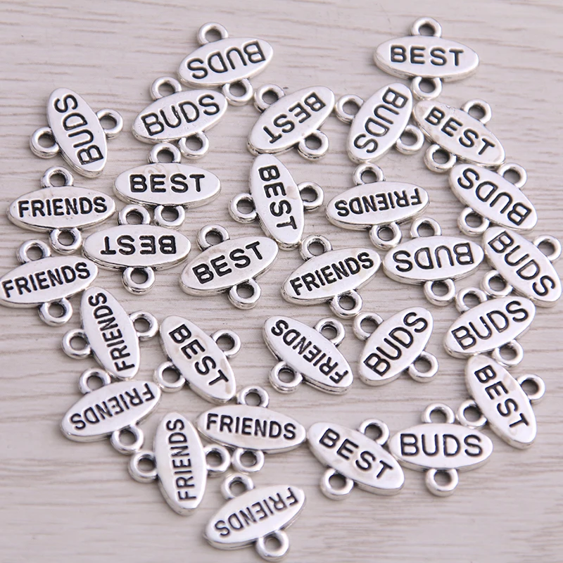 SWEET BELL 40pcs 10*12mm Antique   BEST DUDS FRIENDS Letter Charms Connector Jewelry Making DIY Handmade Craft DIY